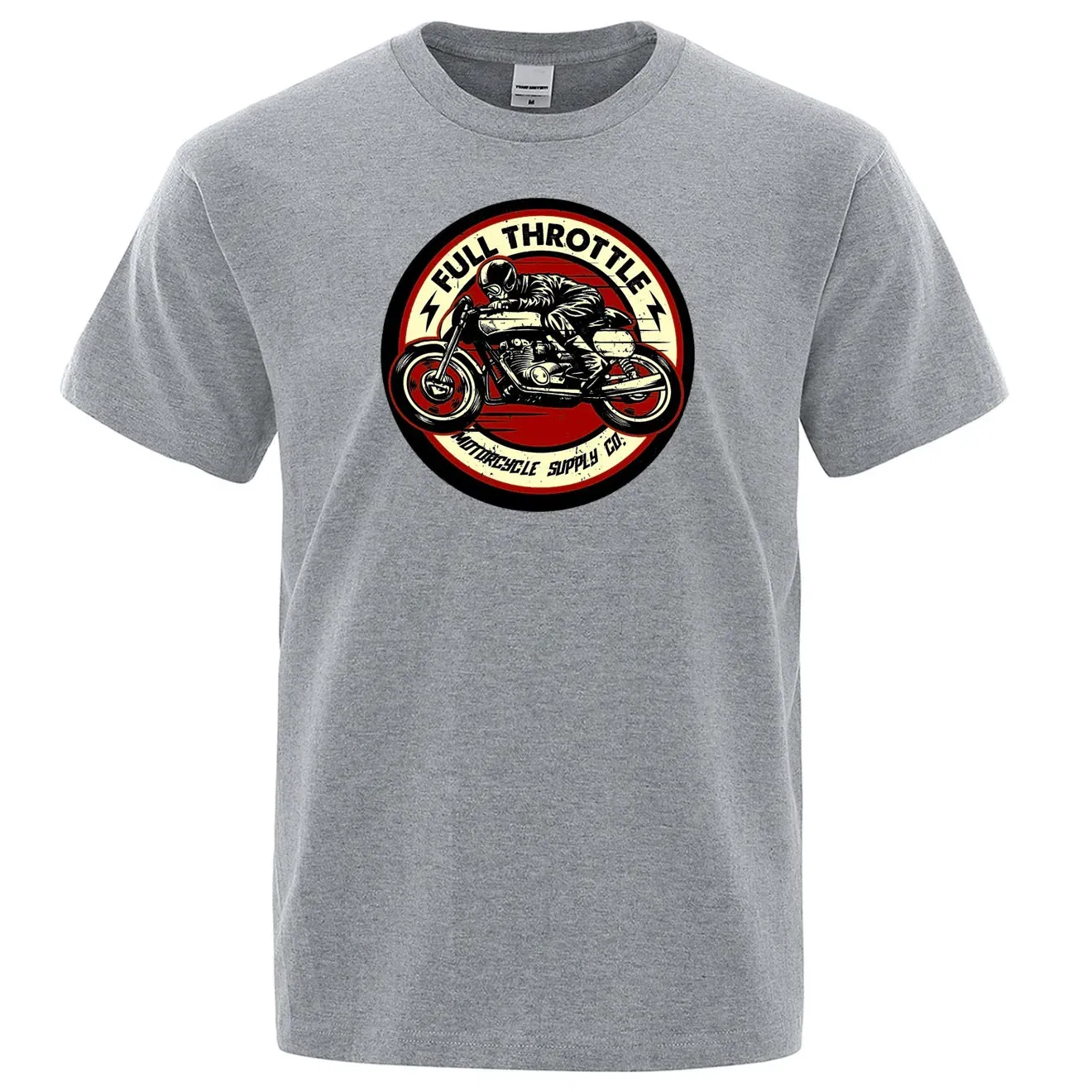 Color: WHITE, Size: XXL - Full Throttle Cafe Racer Rockabilly Biker Printed T-Shirt Men Fashion Casual Short Sleeve Loose Cotton Tshirt Summer Loose Tees