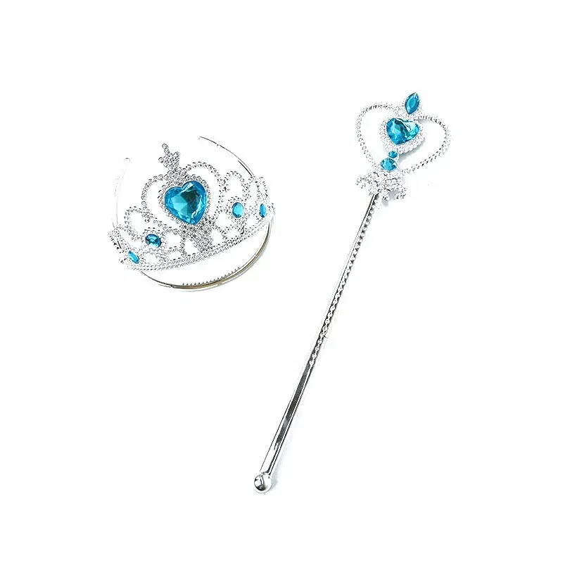 Color: Fluorescent Yellow - Girls Princess Accessories Kids Party Costume Aurora Belle Sofia Snow Queen Elsa Anna Magic Wand Crown Tiara Gloves Wig Braid