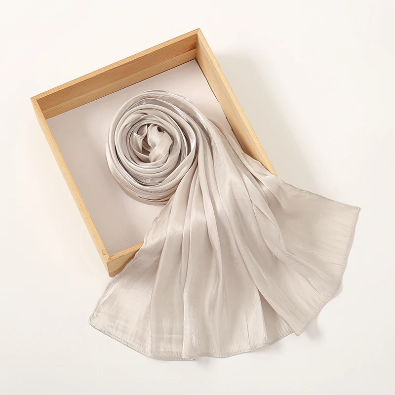 Color: Gold - Solid Luxury Fashion Women Hijab Scarf Long Silk Soft Slippy Comfortable Scarves Shawl Muslim Neckerchief Outdoors Bandanna