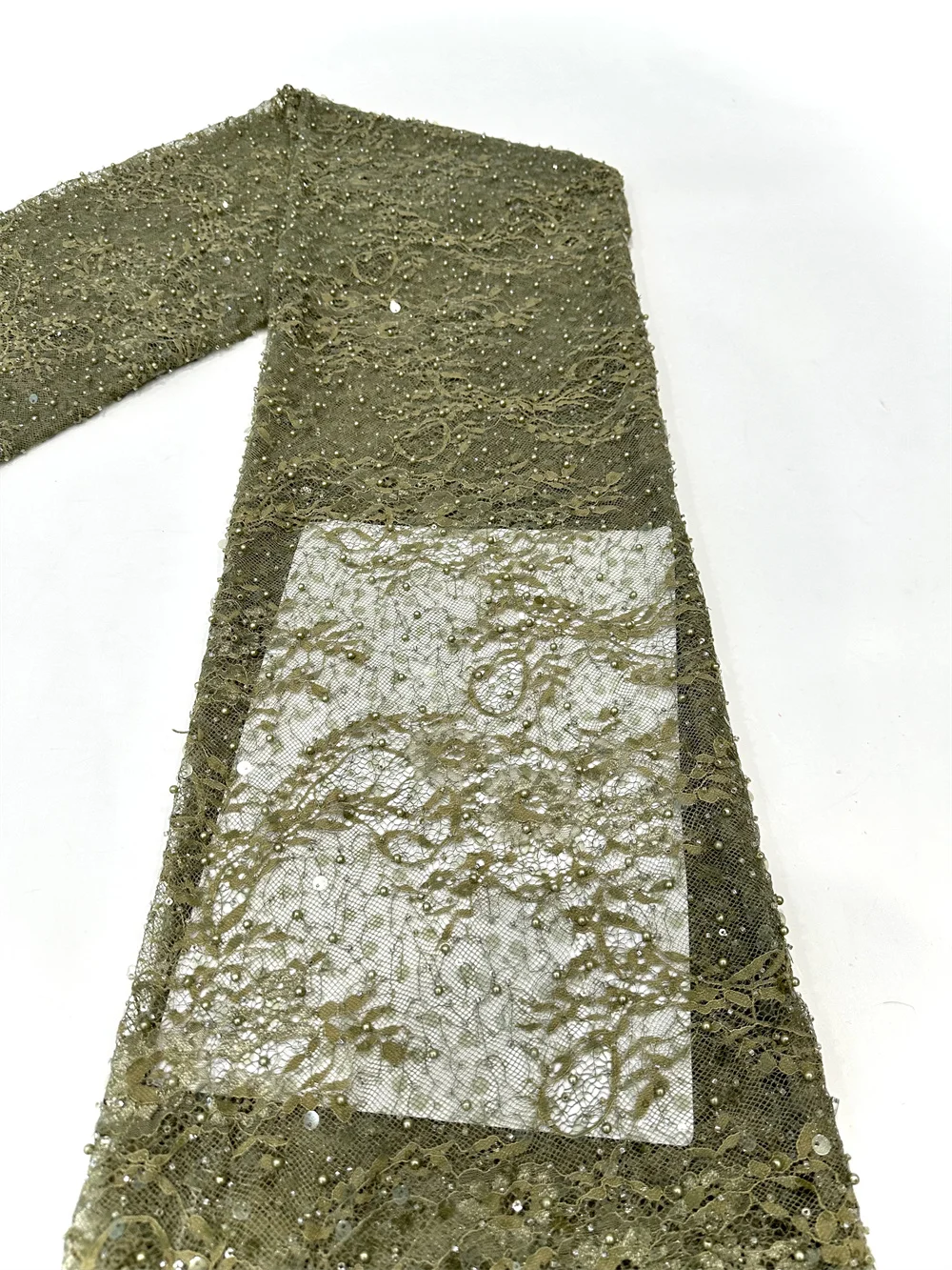 Color: Gold, Width: 120cm, Length: 5 yards - Luxury French Mesh Beads Lace Fabric 2025 High Quality African Sequins Mesh Lace Fabrics For Nigerian Women Wedding Dress Sewing