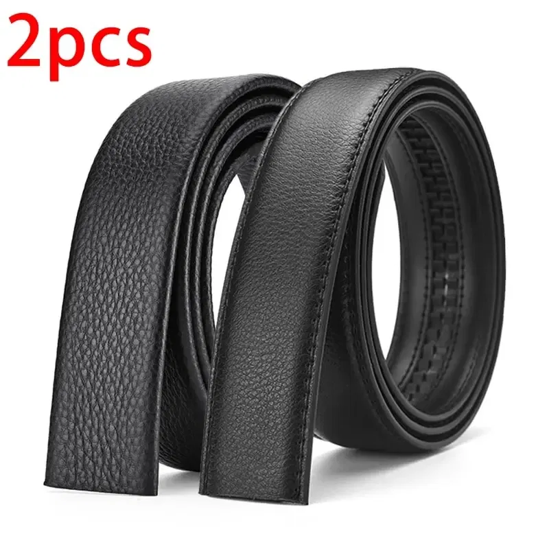 Color: green, Belt Length: 130cm - 2Pcs Men's Belt Fashion Without Buckle High End Belts Black Soft PU Leather Men Belts Body No Buckle Strap
