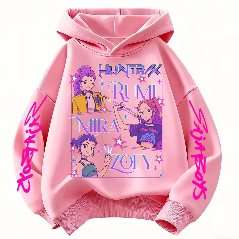Color: Blue, Kid Size: 5 - Children's Hoodies KPop Demon Hunters tops Boy Girls Coat Casual Toddle Sweatshirr white pink child 3-12 year the Spring Autumn
