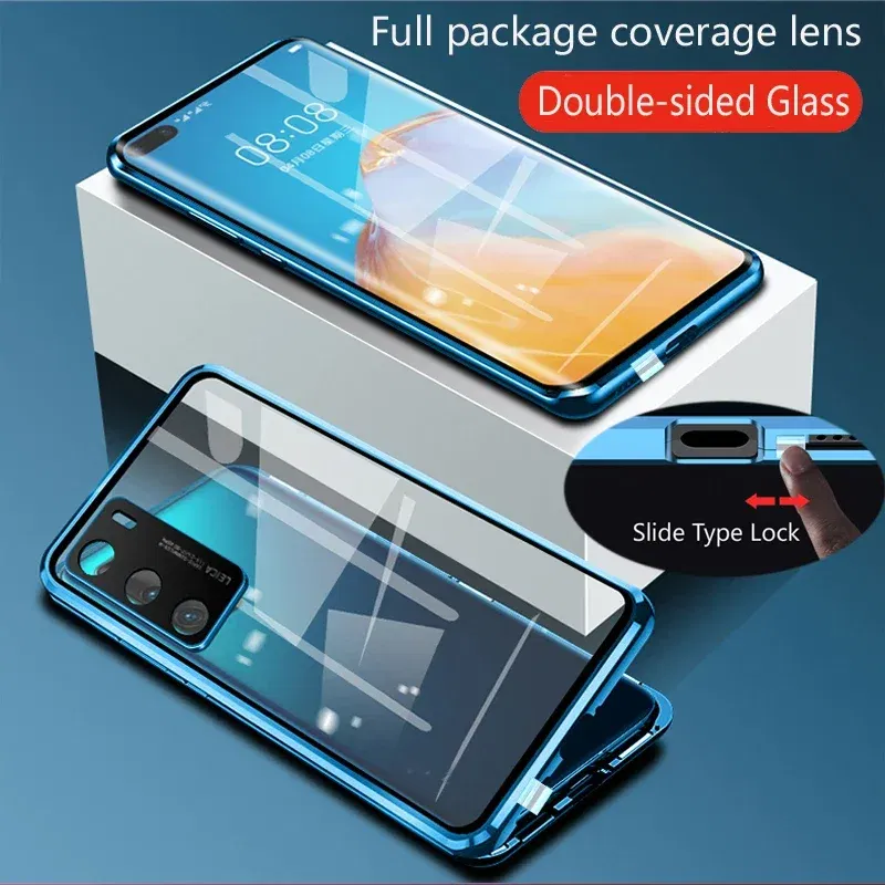Color: black, Material: Silicon - Double Sided Glass Magnetic Metal Snap Lock Phone Case For Honor Magic 4 5 Ultimate 6 Lite 7 Pro Lens Protection Cover Cases