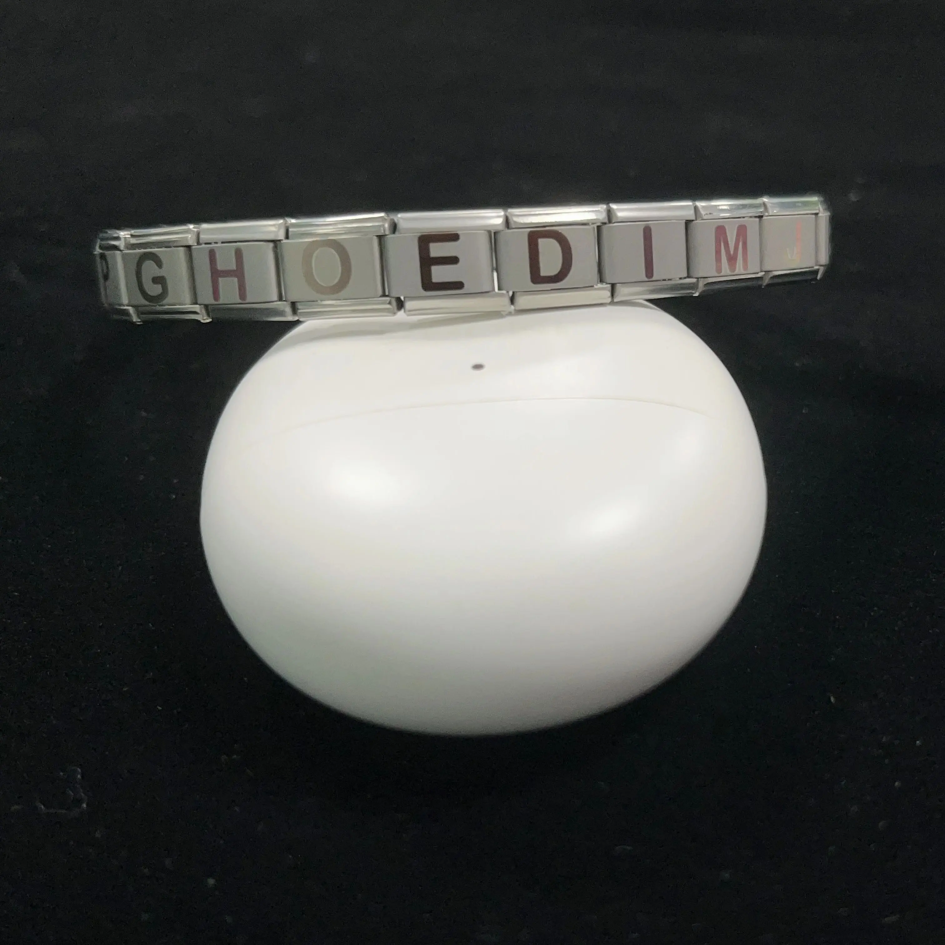 Metal Color: Titanium Plated, Main Stone Color: WHITE - New DIY Italian Charm 9mm Module Bracelet 26 English letter Stainless Steel Elastic Bracelets for Men and Women Gift