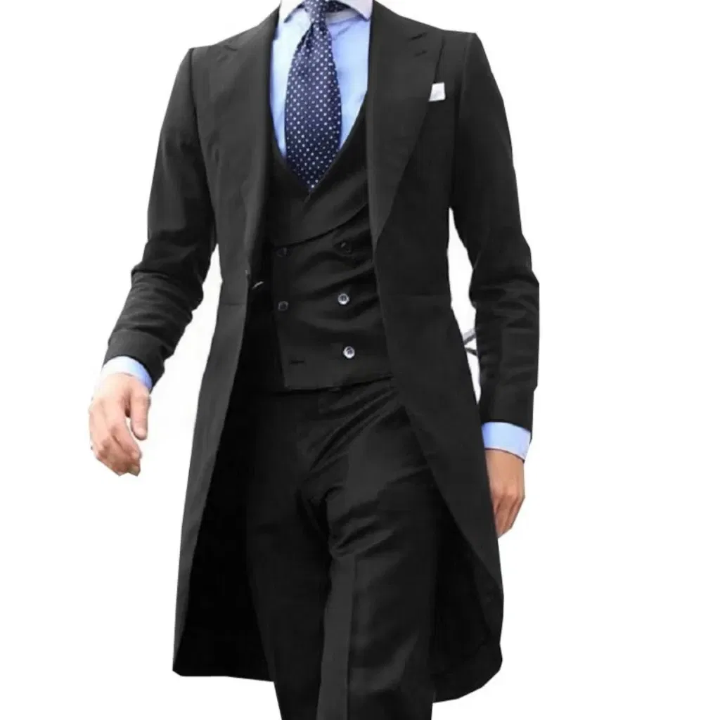 Color: ROYAL BLUE, Size: XXS - Elegant man suit Slim Fit Suit Luxury Formal Tuxedos Wedding 3 Pieces Blazer Vest Pants Set Long Tail Coat One Button Custom