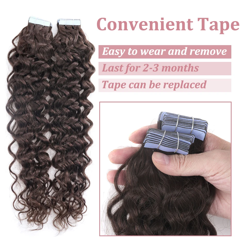 Color: P27/613 #, Length: 20 INCHES, Items per Package: 20 pcs - Water Wave Tape in Human Hair Extensions 2g/pcs Dark Brown Real Human Hair Adhesive Invisible Keratin Hair Extensions for Women