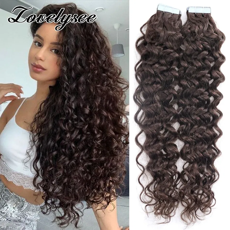 Color: P27/613 #, Length: 20 INCHES, Items per Package: 20 pcs - Water Wave Tape in Human Hair Extensions 2g/pcs Dark Brown Real Human Hair Adhesive Invisible Keratin Hair Extensions for Women