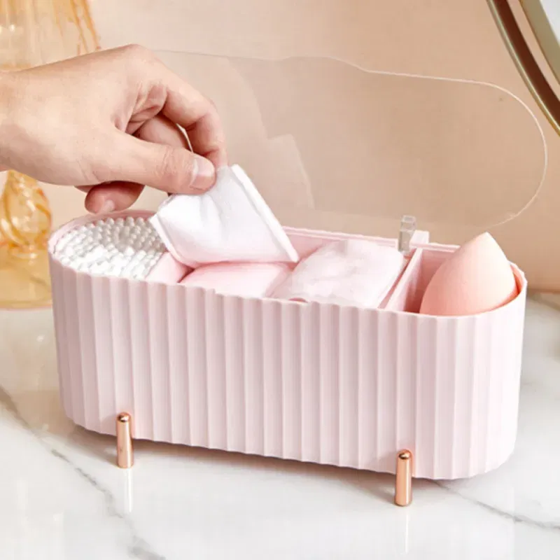 Color: Green - Cotton Swab Organizer Holder Cotton Pad Storage Box Transparent Remover Paper Makeup Box With Lid Dustproof Desktop Makeup