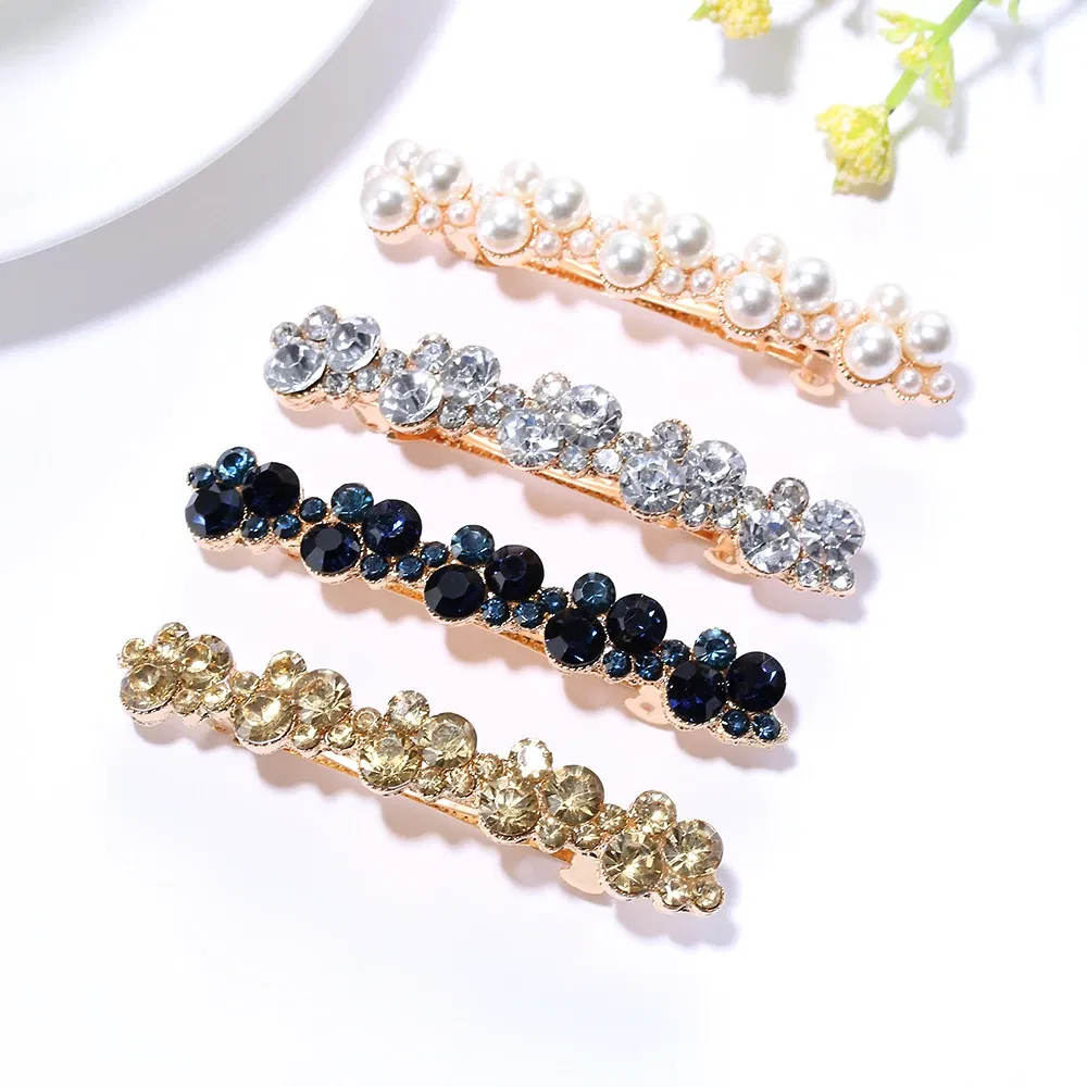 Color: pink - Hot Sale 5 Colors Korean Crystal Pearl Elegant Women Barrettes Hair Clip Hairgrips Hairpin Girls Hair Accessories Dropshipping