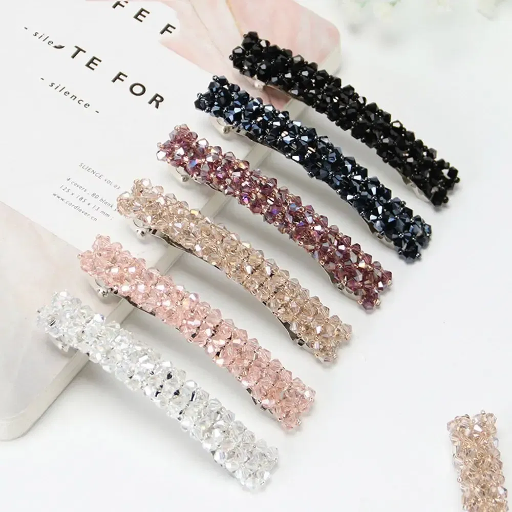 Color: pink - Hot Sale 5 Colors Korean Crystal Pearl Elegant Women Barrettes Hair Clip Hairgrips Hairpin Girls Hair Accessories Dropshipping