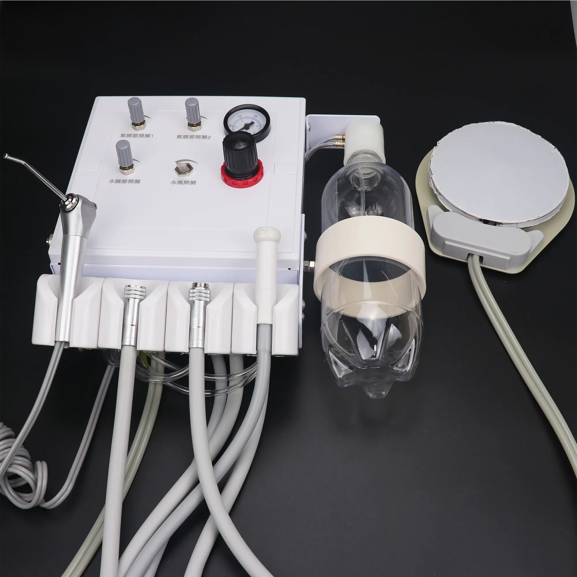 Color: Pink - Dental Portable Turbine Unit Work with Air Compressor 3 Way Syringe 2/4 Holes Teeth Whitening Dental Equipment