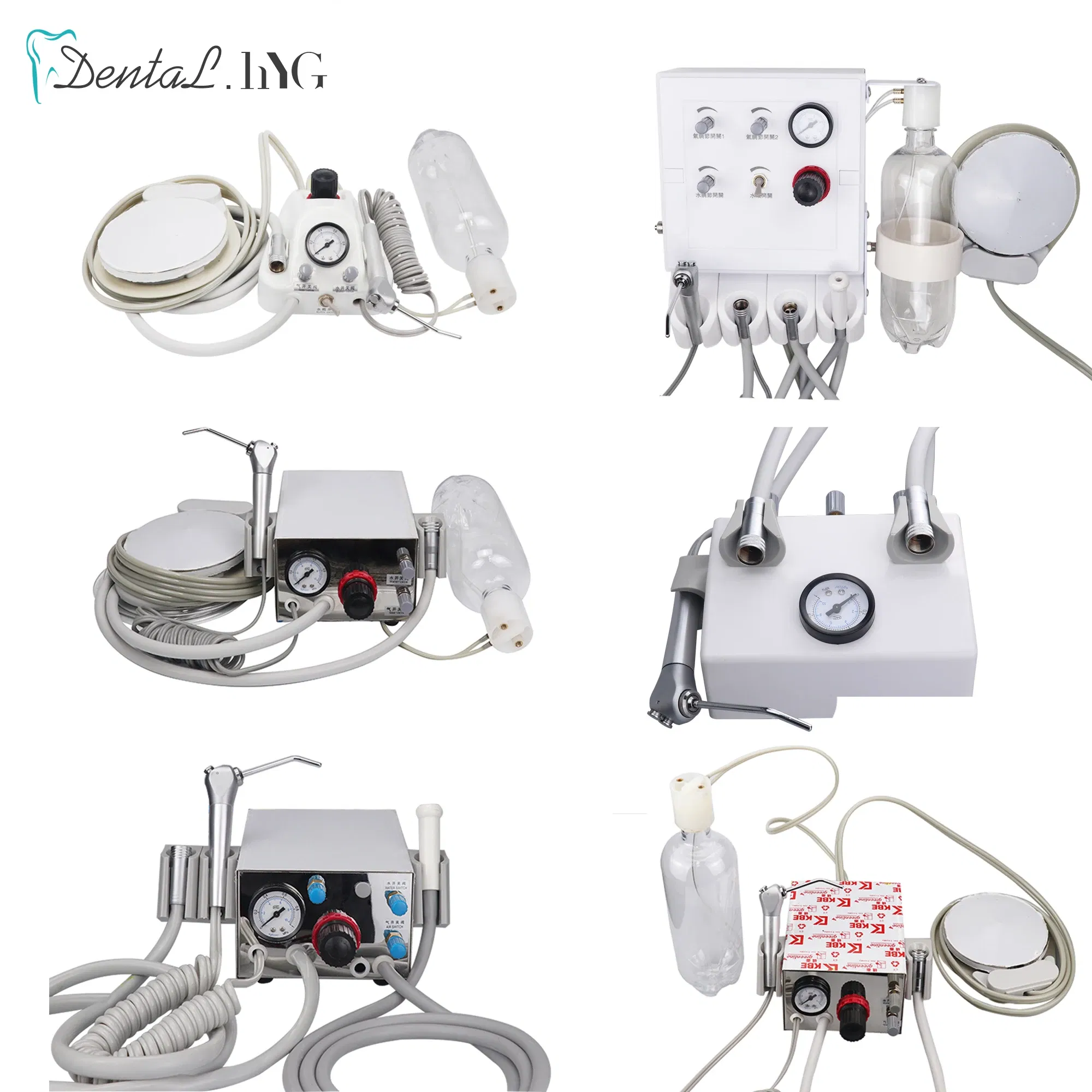 Color: Pink - Dental Portable Turbine Unit Work with Air Compressor 3 Way Syringe 2/4 Holes Teeth Whitening Dental Equipment