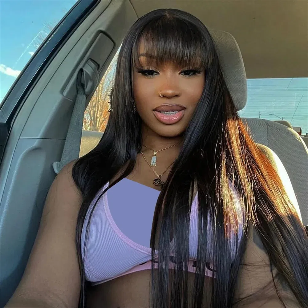 Stretched Length: 22INCHES, Lace Wig Type: 4*1, Density: 180%, Ships From: CHINA - 30 Inch 3X1 Middle Part Lace Human Hair Wig With Bangs For Women Straight Brazilian Wigs On Sale Cheap Fringe Short Bob Wigs