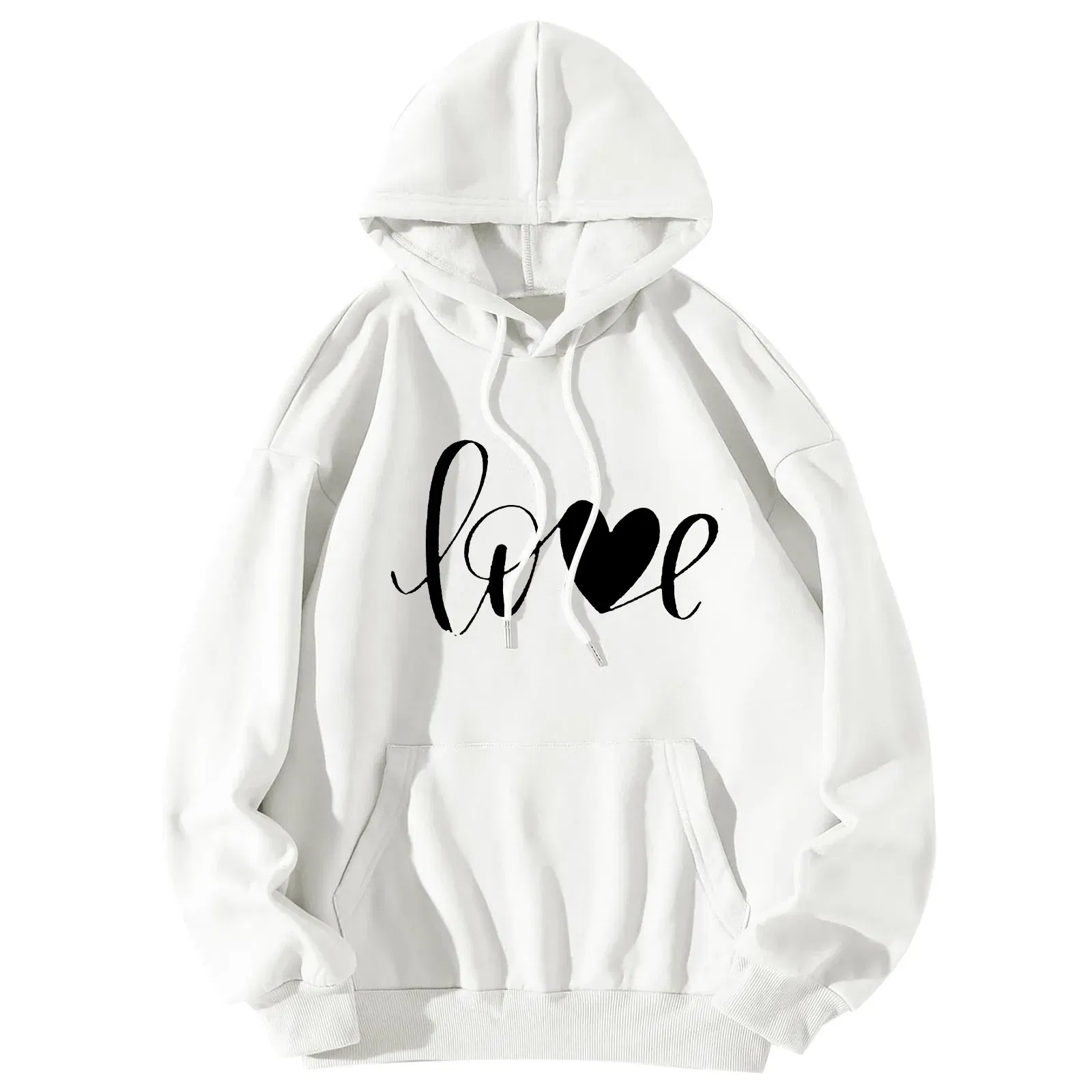 Color: WHITE, Size: XL, Ships From: france - Men Women Print Long Sleeve Round Neck Hooded Tops Sweatshirt Hoodies Lightweight