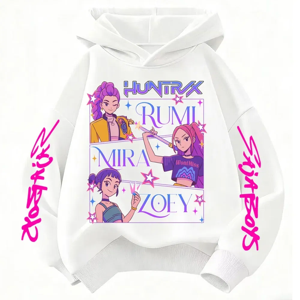 Color: Yellow, Kid Size: 4T - Children's Hoodies KPop Demon Hunters tops Boy Girls Coat Casual Toddle Sweatshirr white pink child 3-12 year the Spring Autumn