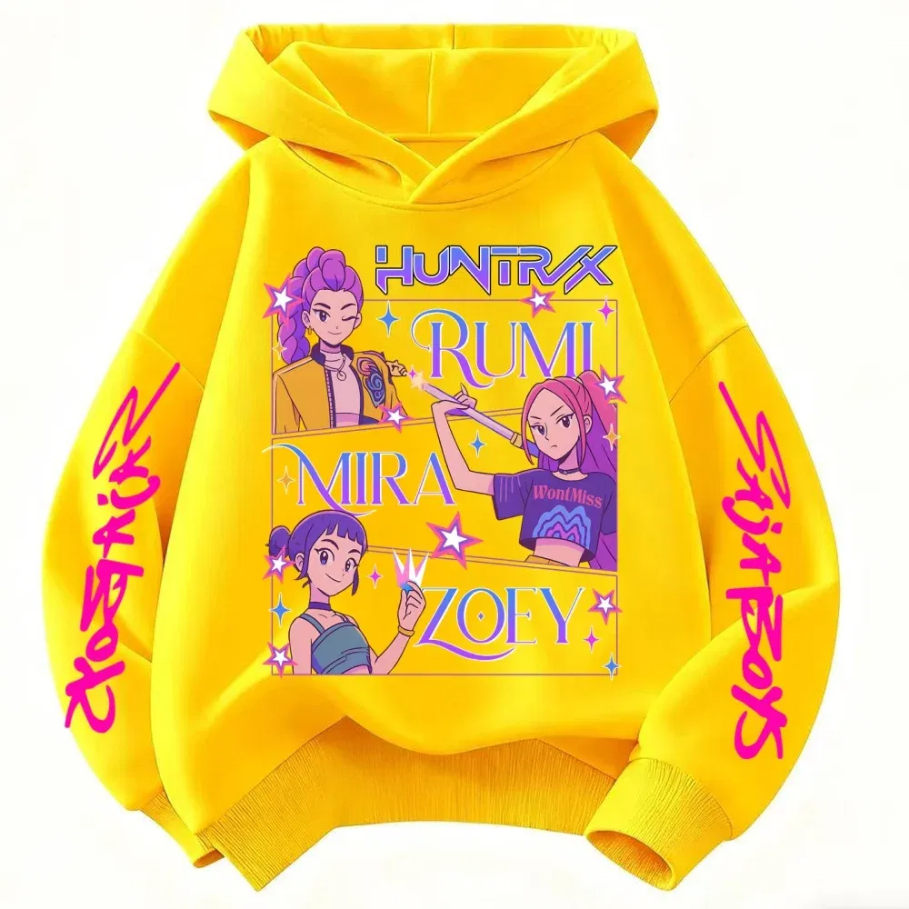 Color: Yellow, Kid Size: 4T - Children's Hoodies KPop Demon Hunters tops Boy Girls Coat Casual Toddle Sweatshirr white pink child 3-12 year the Spring Autumn