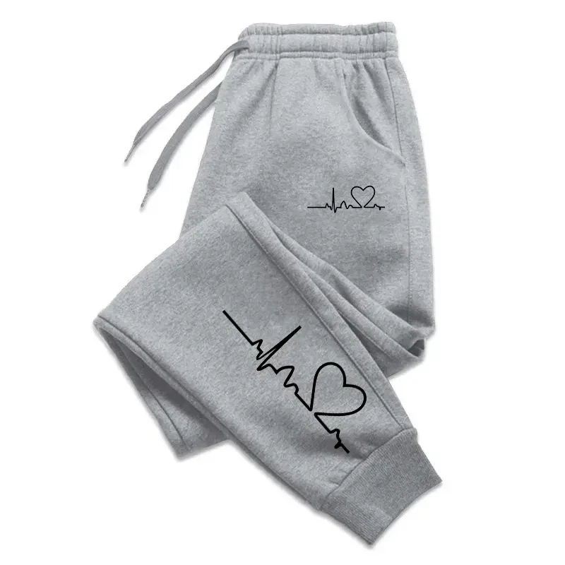 Color: black, Size: L - Hot Sales Womens Sweatpants Daily Casual Pants High Quality Fitness Tracksuit Trousers Heart Print Street Sport Jogging Pants