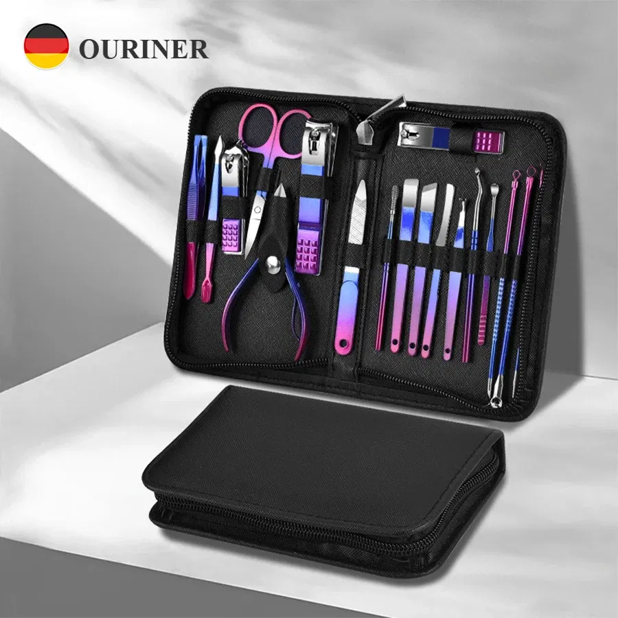 Color: Pink - 6-18pcs Set Professional Stainless Steel Manicure & Pedicure Kit Precision Nail Care with Travel Case with Nail Clipper Scissor