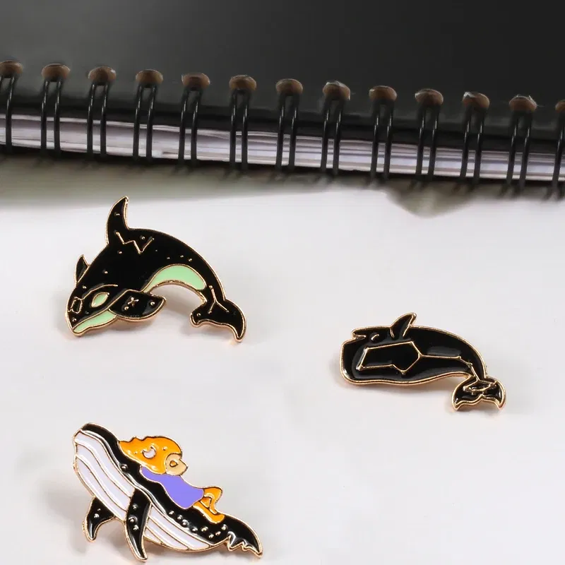 Metal color: Black Zinc Plated, Ships From: CHINA - Cartoon Fish Brooches Collection Fish Koi Flag Bag Clothes Decorative Jewelry Goldfish Shark Whale Brooch Lapel Enamel Pin Badge