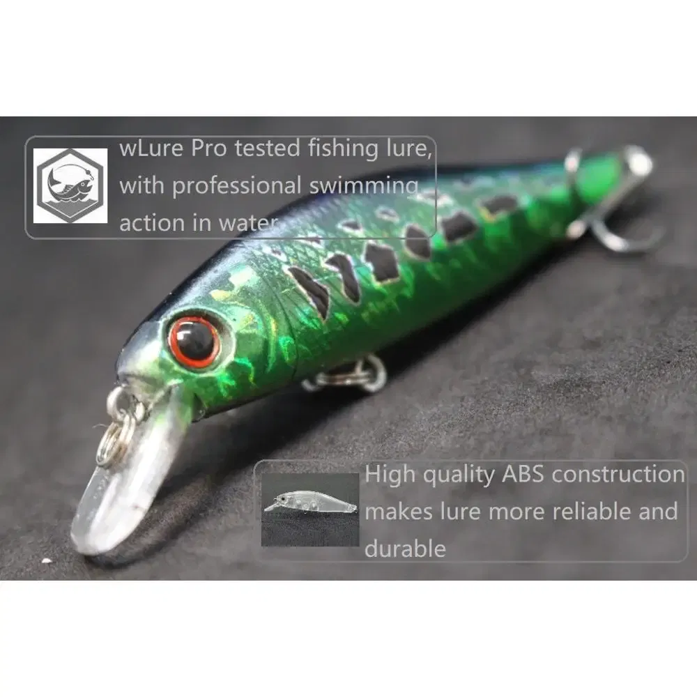 Color: Pink - wLure Minnow Fishing Lure Jerkbait 9g 8cm 0.5 Meter Depth 2 Black Nickle #8 Hooks 3D Hard Eyes M606