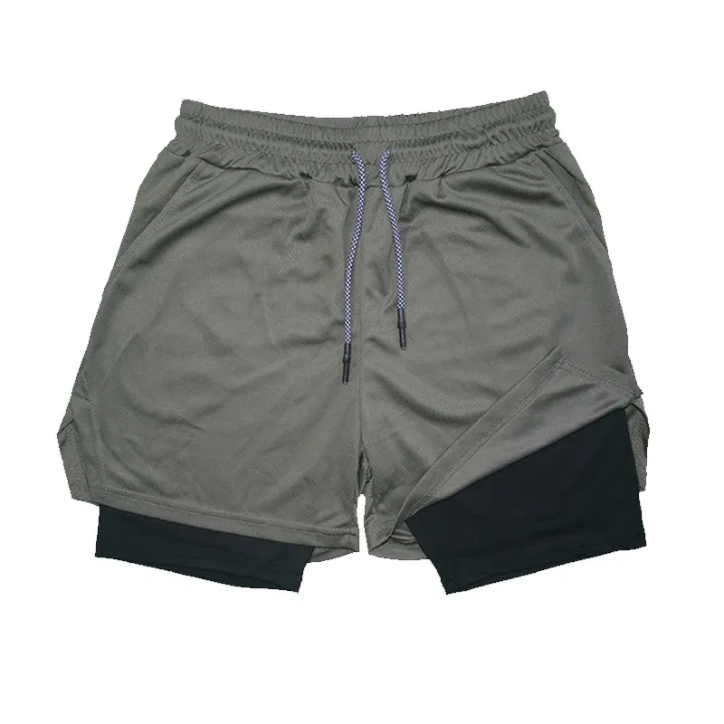 Color: Khaki, Size: XXXL - Men's Double Layer Fitness Shorts Drawstring Mesh Lining Elastic Waist Breathable Quick Dry to Beach Pool Summer Male