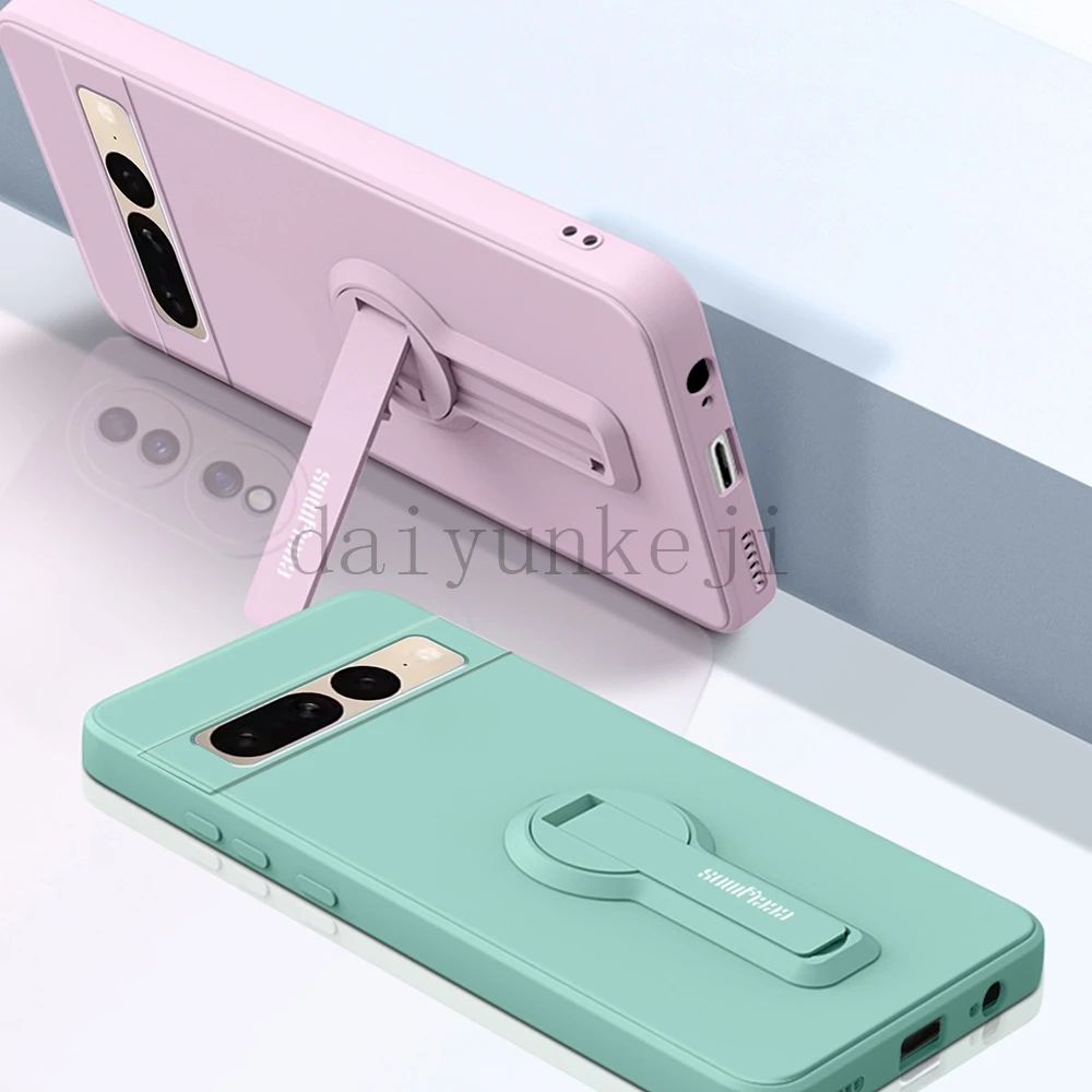 Color: BRIGHT PINK, Material: Plastic - Phone Case For Google Pixel 7 8 6 5 9 Pro XL Pixel 7A 6A 5A 8A 9A Soft Cover Silicone Case with Holder Stand Bracket Lanyard