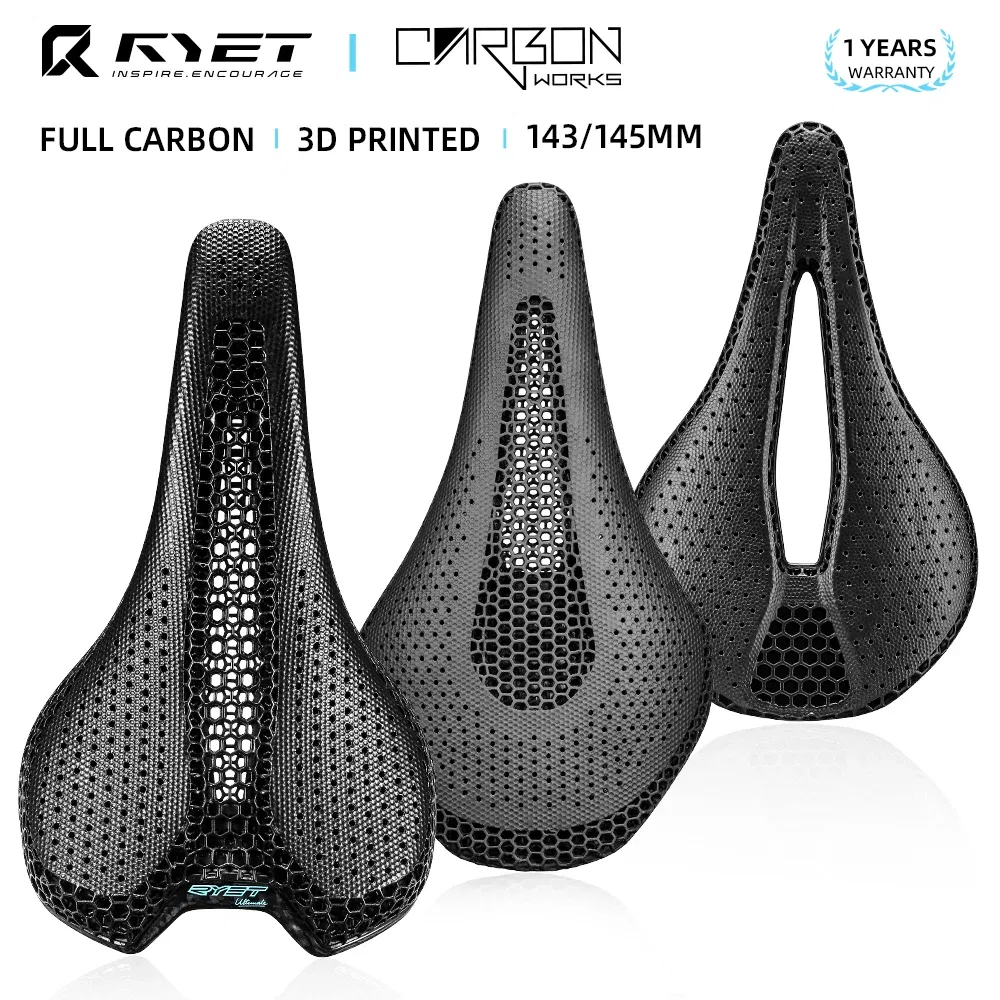 Color: Red - RYET Carbon Bicycle Saddle 3D Printed Saddle EVA Saddle Ultralight Bike Seating Triathlon Road MTB Mountain Gravel Cycling Parts