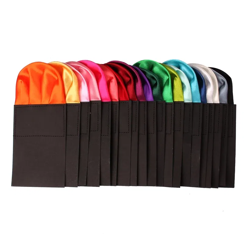 Color: Blue - Fashion Solid Silk Satin Handkerchief Candy Color Suits Pocket Square For Men Business Chest Towel Hanky Suit Napkin Hankies