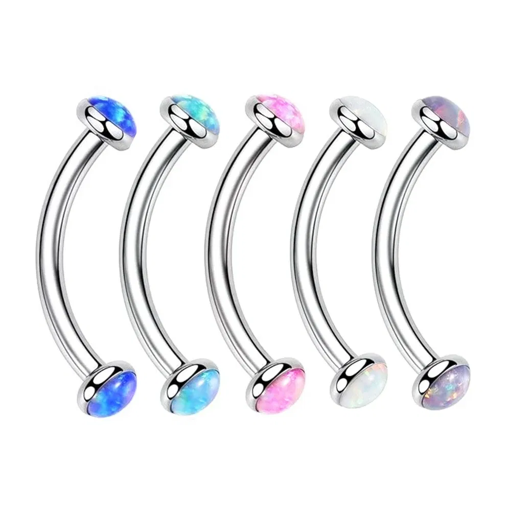 Metal color: Black Zinc Plated, Main Stone Color: Red - 3/4/5mm Opal Steel Eyebrow Ring Internally Threaded 6mm -14mm Bar Curved Barbell Monroe Lip Stud Ear Tragus Piercing