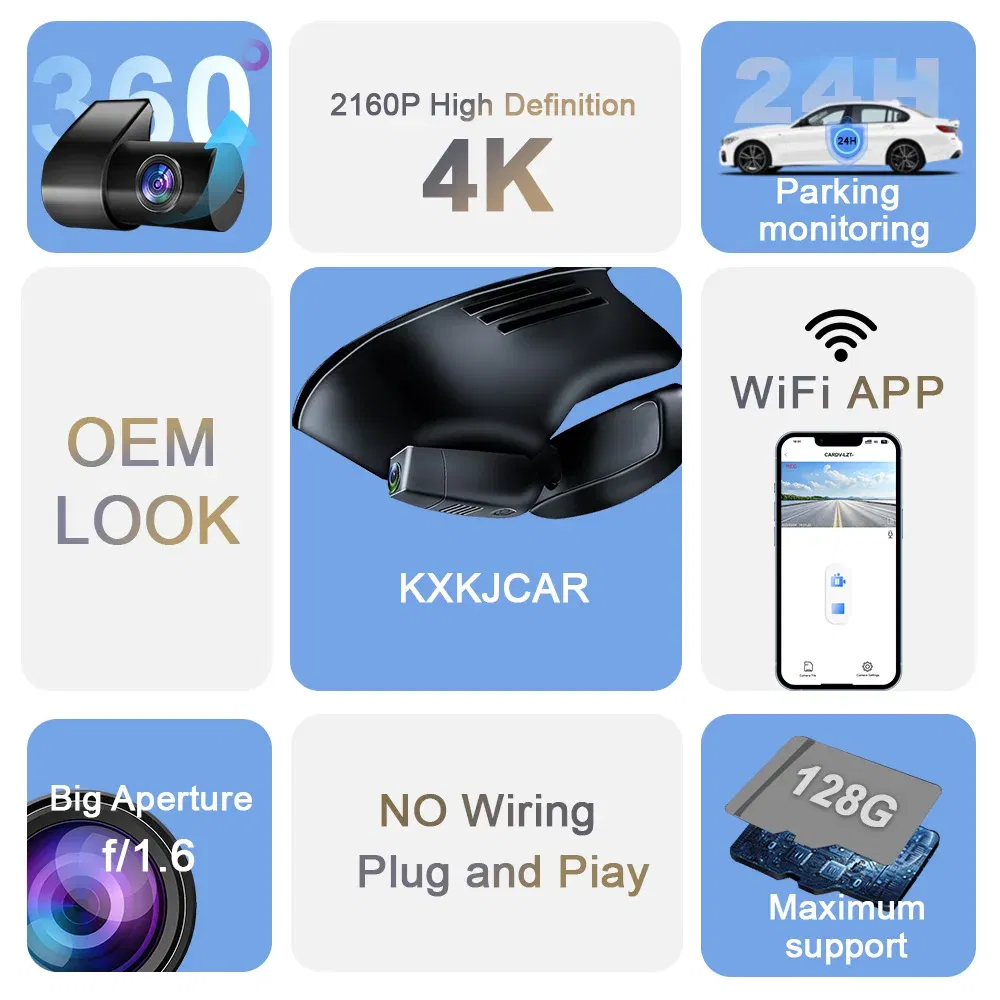 Color Name: Blue, Ships From: CHINA, ROM: 32G - Customized 4K HD 2160P Plug and play Dash Cam For Volkswagen Sharan CC Bora Tiguan Touran Passat Teramont T-Cross Dvr Dashcam