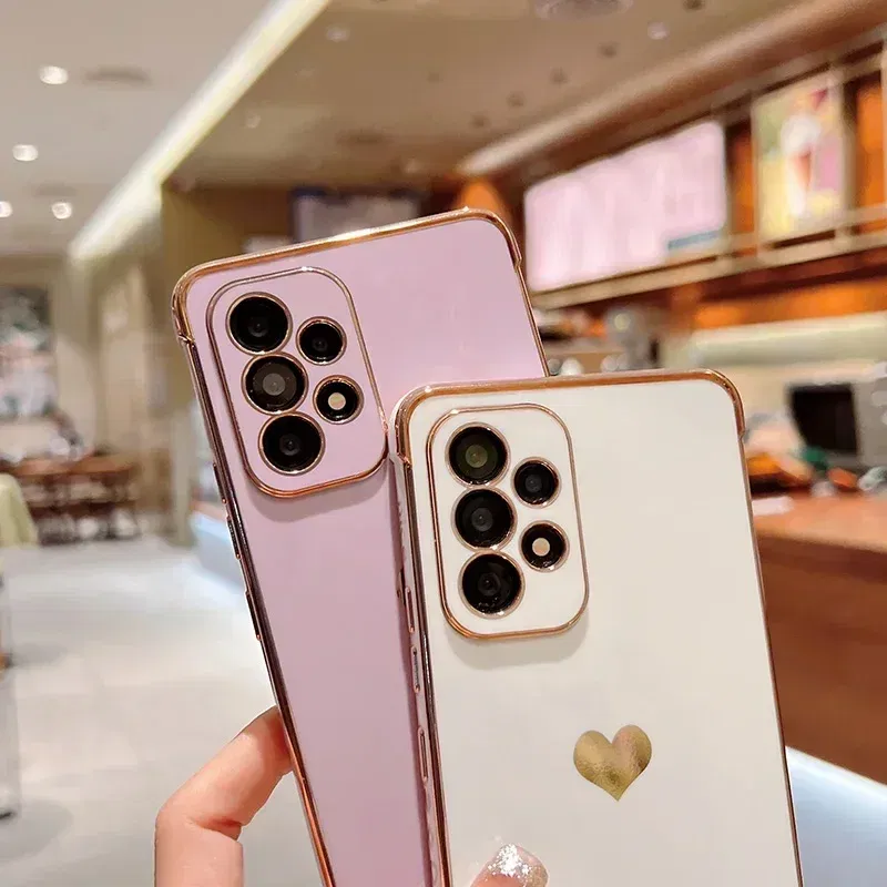 Color: Orange, Compatible-Phone Models: For iPhone XS, Ships From: CHINA - Electroplating Side Love Heart Phone Case For Samsung Galaxy S25 Ultra S24 S23 S22 A16 A55 Protect Lens Shockproof Back Cover