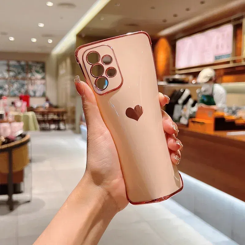 Color: Orange, Compatible-Phone Models: For iPhone XS, Ships From: CHINA - Electroplating Side Love Heart Phone Case For Samsung Galaxy S25 Ultra S24 S23 S22 A16 A55 Protect Lens Shockproof Back Cover