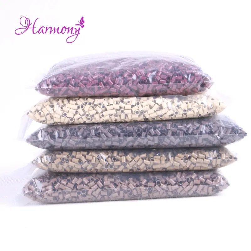 Color: Medium Brown - 10000pcs/bag 4.0*3.6*6.0mm Copper Flared Flaring Micro Rings Tube Euro Locks for feather human hair extensions tools accessories