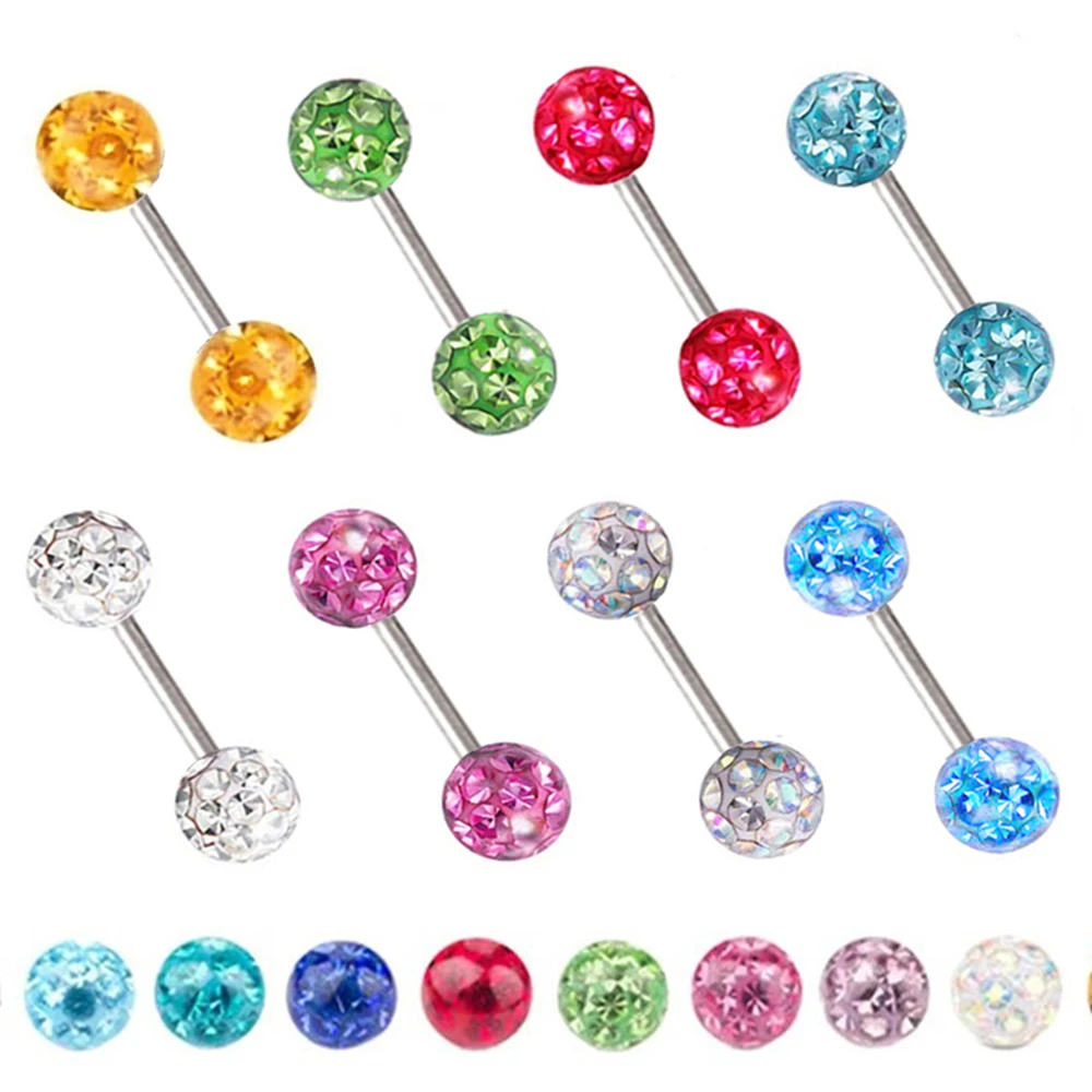 Metal color: BRASS PLATED, Main Stone Color: green - 16g 1.2mm Coated Crystal Steel Ear Stud Tragus Helix Cartilage 3/4/5mm CZ Ball 6/8/10/12/14mm Bar Barbell Piercing