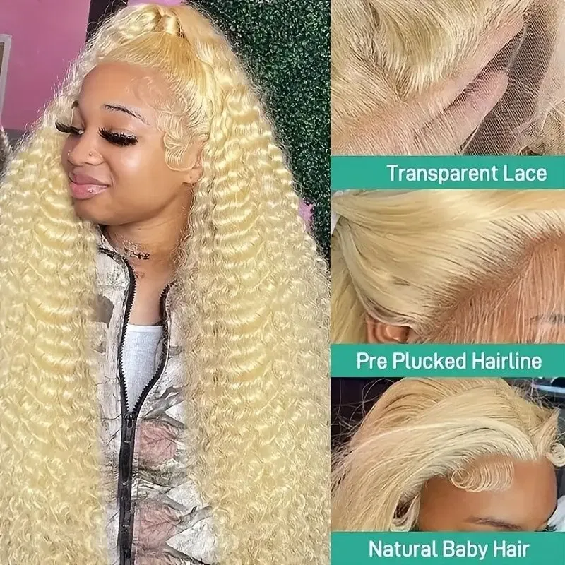 Color: #1, Ships From: CHINA, Stretched Length: 30inches, Density: 150% - 613 Blonde Curly glueless 13x6 Transparent Hd lace front wig Deep Wave human hair 36 inch Brazilian wig pre plucked for women