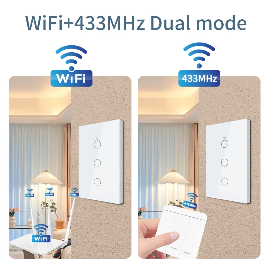 Color: Brown, Size: 4XL - Tuya Smart Wifi Touch Switch Neutral Wire/No Neutral Wire Required US 1/2/3/4 Gang Light Switch For Alexa Google Home Alice
