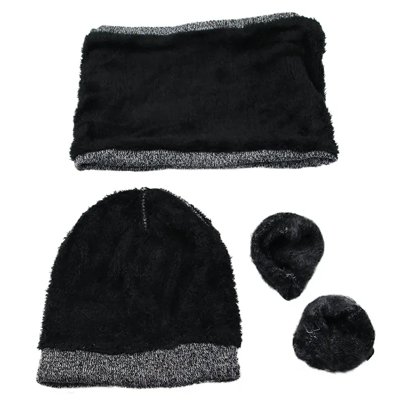 Color: plum, Size: One Size - 3 Pieces/Set Winter Women Hats Scarves Gloves Kit Fashion Knitted Plus Velvet Hat Scarf Set For Male Female Beanies Scarf Gloves