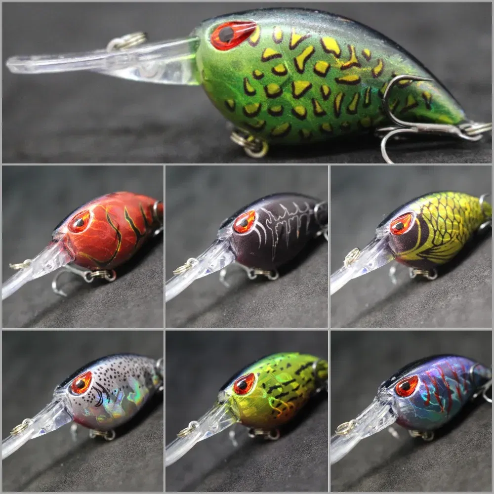 Color: Red and Green - wLure Crankbait Wobble Fishing Lure 6cm 5g Deep Diving Tight Action Fresh Water Hard Bait Floating 8# Hooks Insect Bait C770