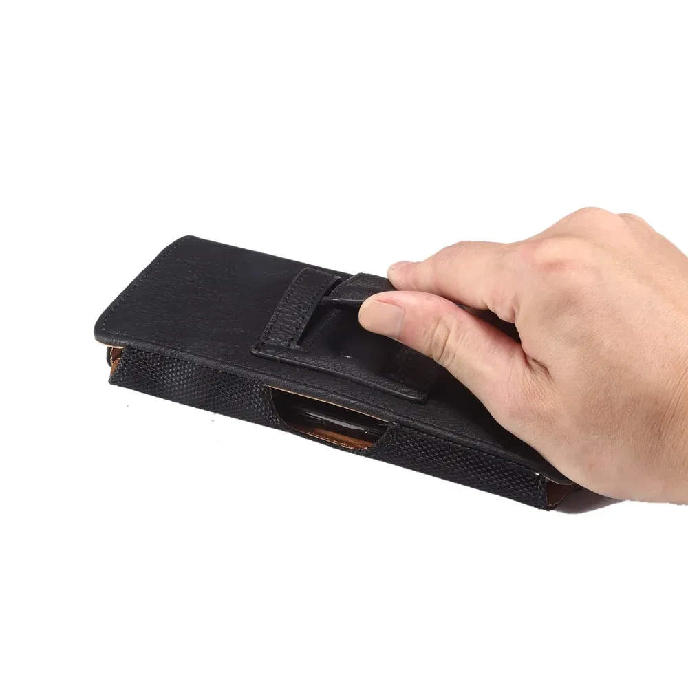 Color: black, Material: aluminum - Universal Leather Men Waist Bag For iPhone 15 14 13 12 Pro Max Samsung Galaxy S23 S22 Huawei Xiaomi Mobile Phone Belt Clip Cases