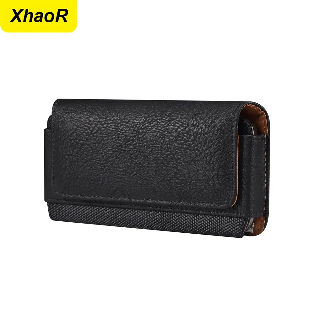 Color: black, Material: aluminum - Universal Leather Men Waist Bag For iPhone 15 14 13 12 Pro Max Samsung Galaxy S23 S22 Huawei Xiaomi Mobile Phone Belt Clip Cases