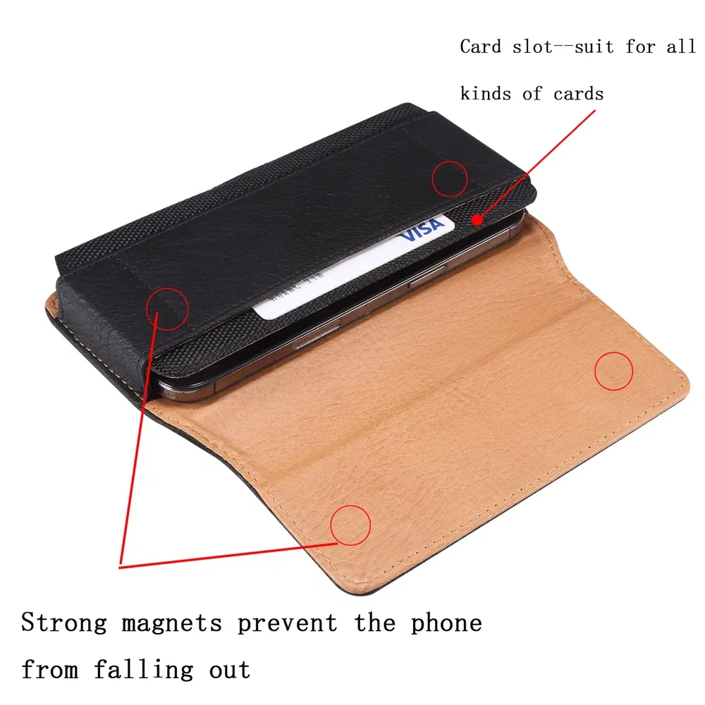 Color: black, Material: aluminum - Universal Leather Men Waist Bag For iPhone 15 14 13 12 Pro Max Samsung Galaxy S23 S22 Huawei Xiaomi Mobile Phone Belt Clip Cases
