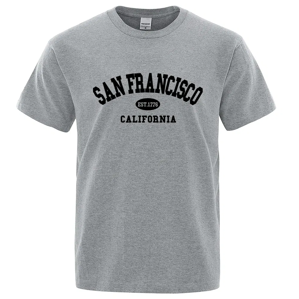 Color: Khaki, Size: L - Sanfrancisco Est.1776 California Letter T-Shirts Men Fashion Oversized Tops Summer Tshirt Loose Designer Luxury Tee Clothing