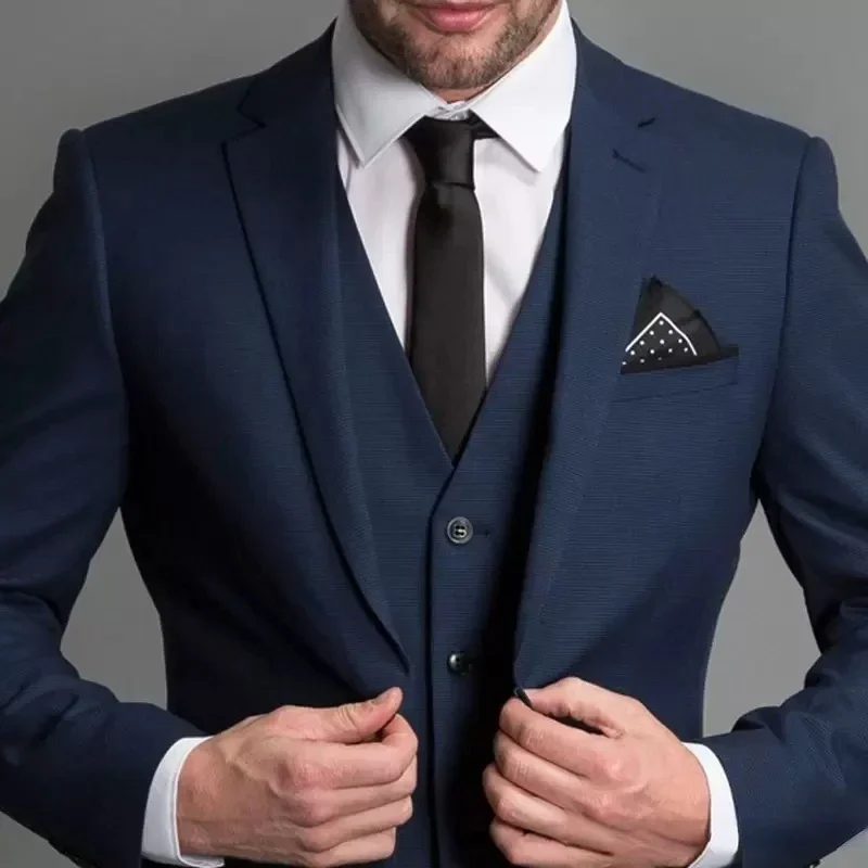 Color: Navy Blue, Size: S - 3 Piece Navy Blue Male Suits Slim fit Notched Lapel  Wedding Tuxedos Sets Tailor Made Business Mens Costume (Blazer+Pants+Vest)