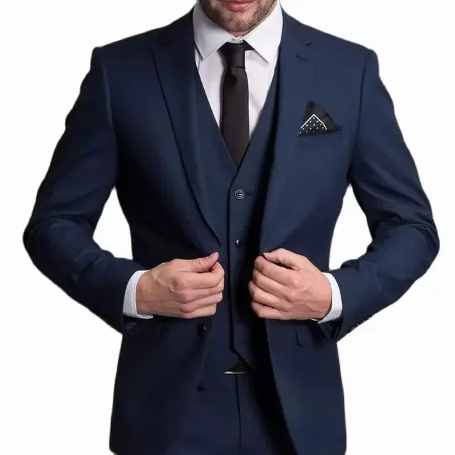 Color: Navy Blue, Size: S - 3 Piece Navy Blue Male Suits Slim fit Notched Lapel  Wedding Tuxedos Sets Tailor Made Business Mens Costume (Blazer+Pants+Vest)