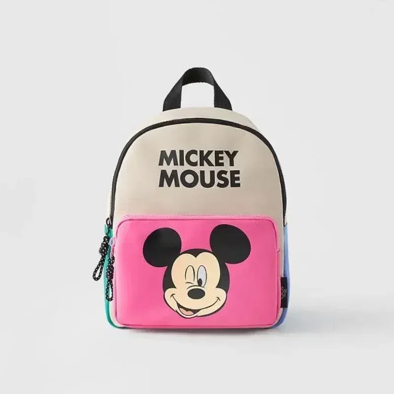 Color: NUDE - Disney New Mickey Cartoon Fashion Backpack Women's Minnie Canvas School Bag Boys and Girls Fashion Large Capacity Backpack