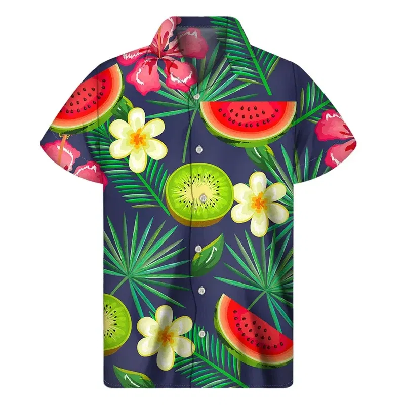 Color: green, Size: L - Tropical Watermelon Graphic Hawaiian Shirt Summer Street Short Sleeves 3d Printed Fruits Button Shirts Men Clothes Lapel Blouse