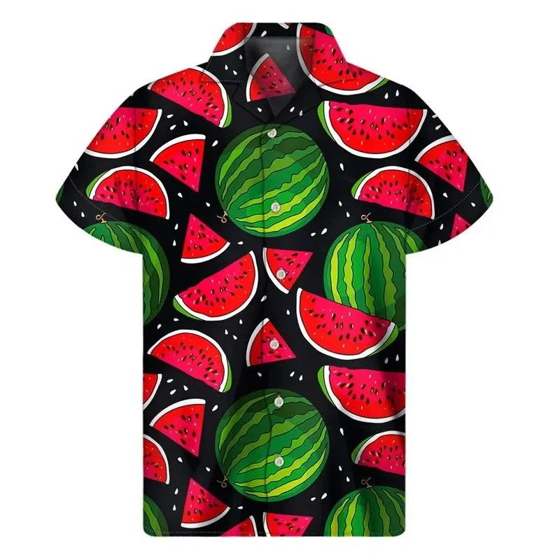 Color: green, Size: L - Tropical Watermelon Graphic Hawaiian Shirt Summer Street Short Sleeves 3d Printed Fruits Button Shirts Men Clothes Lapel Blouse