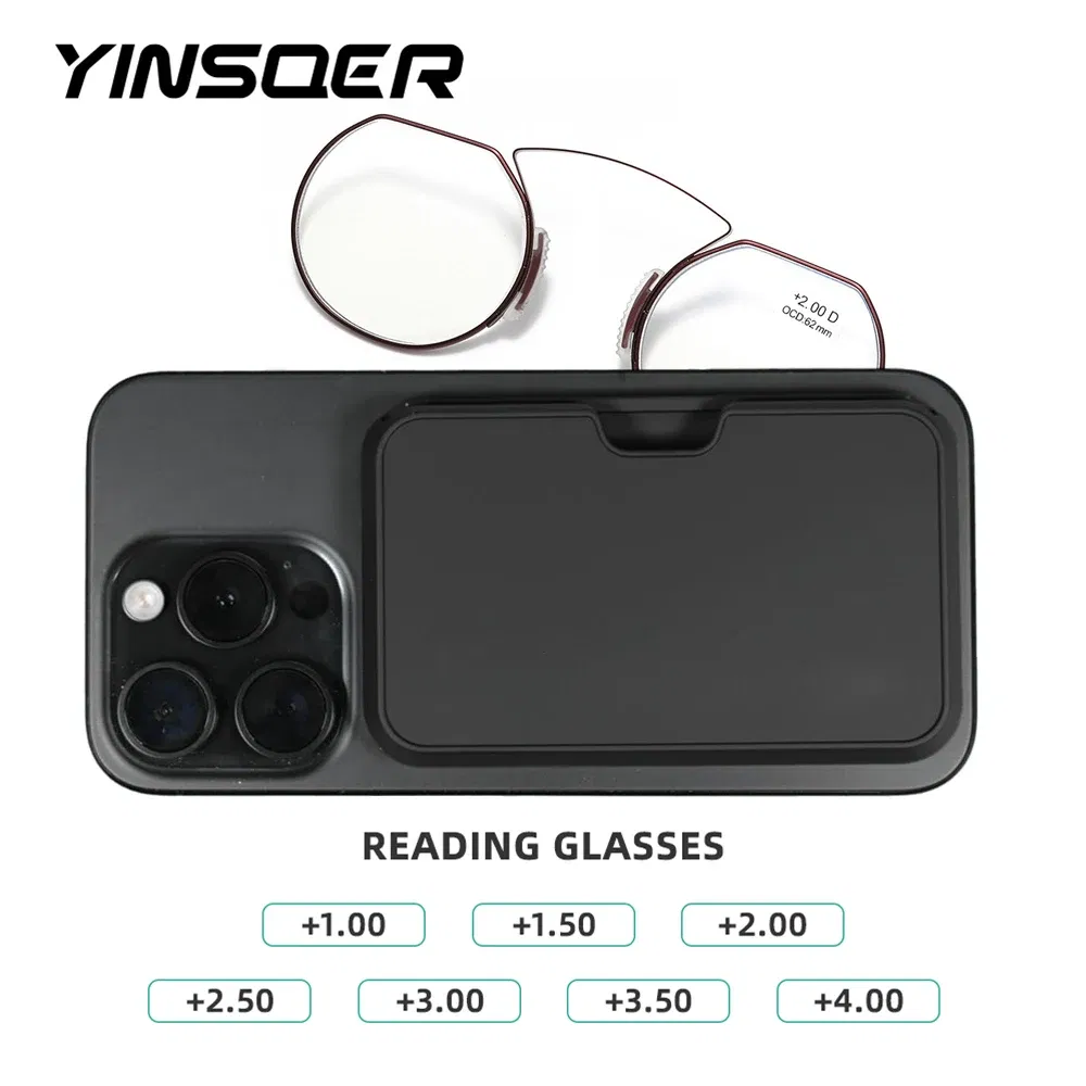 Frame Color: GRAY, Eye Prescription: +200 - Women Clip Nose Reading Glasses Anti Blue Light Presbyopic Glasses Men Portable Men's Eyeglasses Anti-Lost Legless Bezel + Case