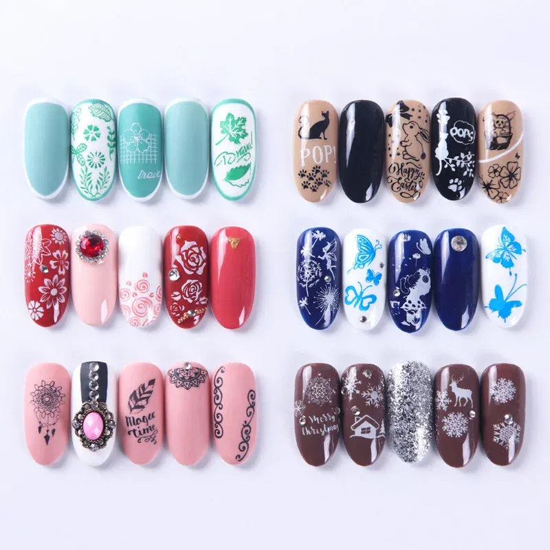 Color: Yellow - 12Designs Retro Flower Butterfly Nail Art Templates Stamping Plate Snowflake Animal Lace Stamp Templates Plate Image Decor Tools