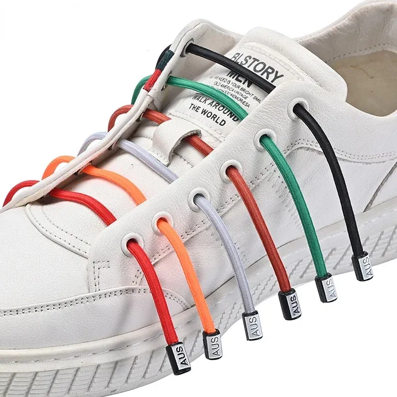 Color: GRAY, Length: 100cm - Thickened No Tie Shoelaces Elastic Laces Sneakers Round Shoe Laces Without Ties Kids Adult Quick Shoelace One Size Fits All Shoe